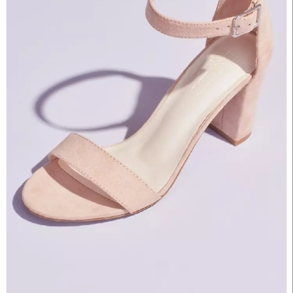 Davids Bridal-DB Studio Beige 2.5" Block Heel Sandal with Padded Insoles.